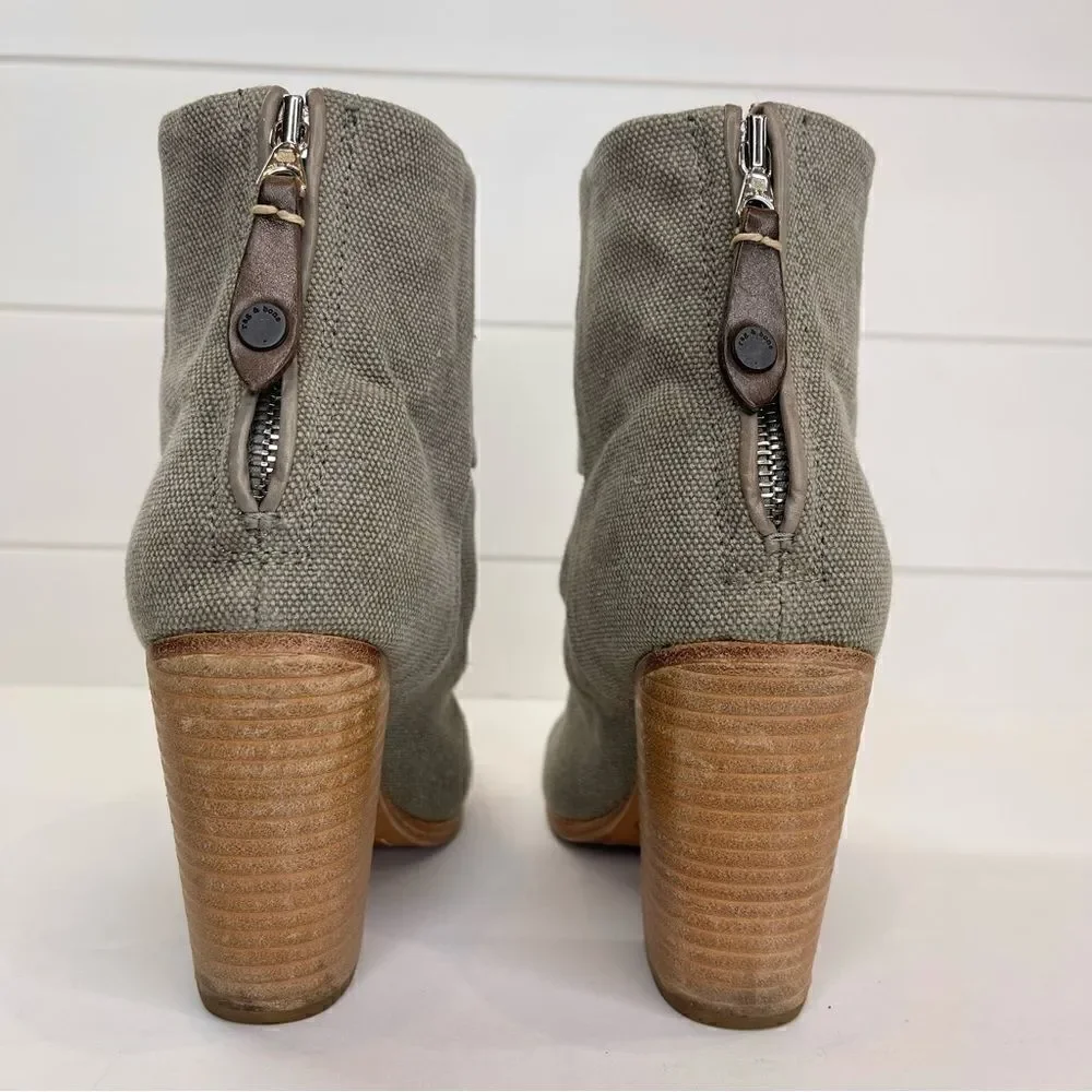 Rag & Bone Newbury Italian Canvas Stonewall Ankle Boot 7.5 Chunky Stacked Heel